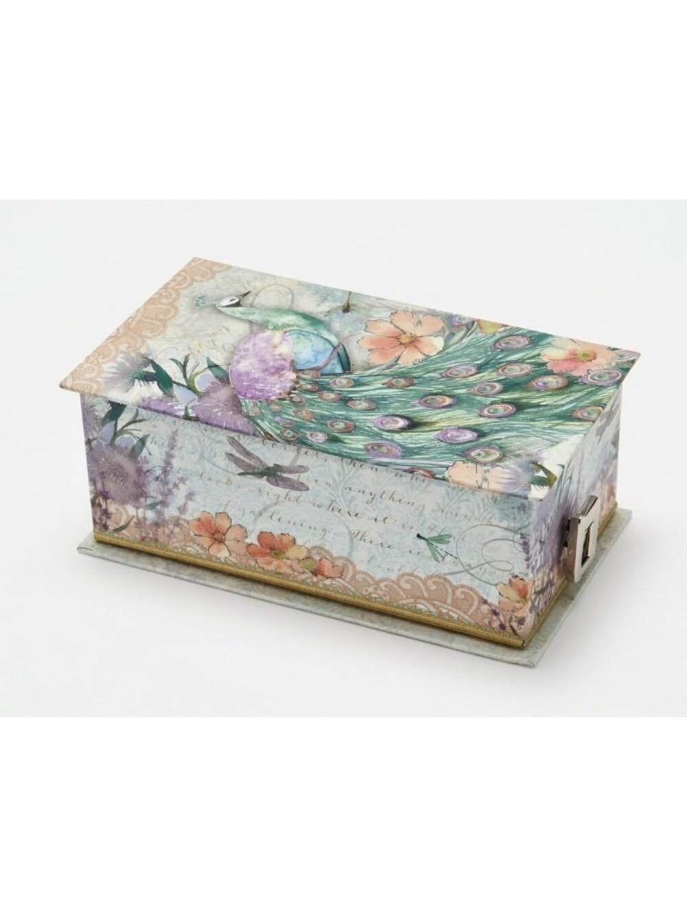 Punch Studio Jasmine Soap Music Box Keepsake Box Plays Swan Lake Peacock Floral